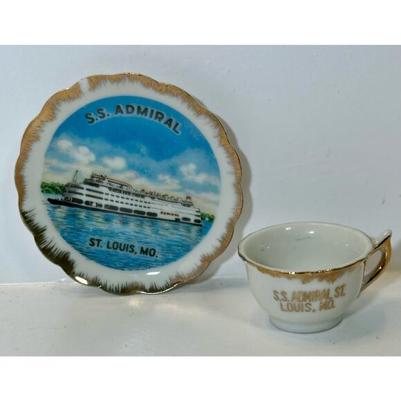 Vintage St. Louis Mo SS Admiral Steamboat Tea Cup & Saucer Made in Japan - Picture 1 of 4